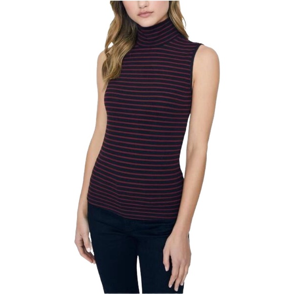 Sanctuary NWT “Key Item” Striped Ribbed Sleeveless mock neck Top XL 🔴⚫ - Picture 1 of 7